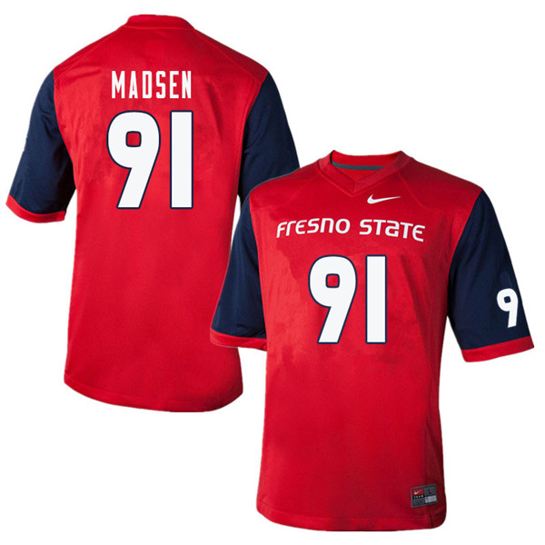 Men #91 Nathan Madsen Fresno State Bulldogs College Football Jerseys Sale-Red